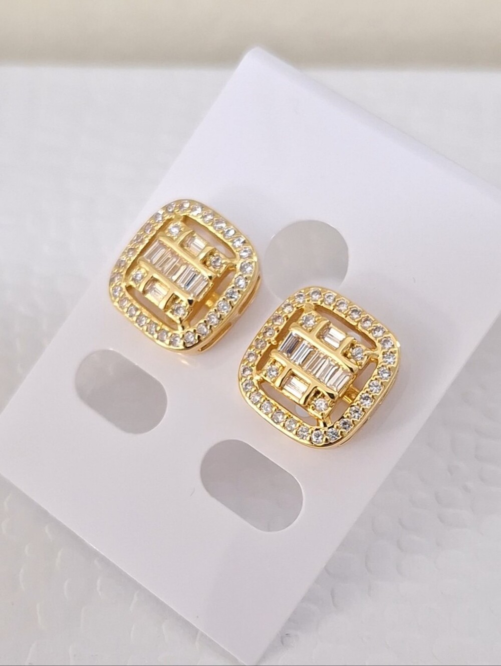 Square Shape Diamonds Gold Filled Stud Earrings